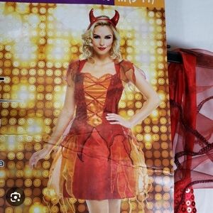 Red and Orange Kids 2 Piece She Devil Costume - Size 12-14 NWT
